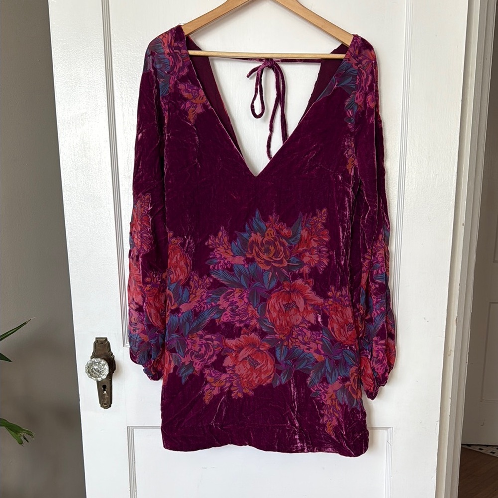 Free People Floral Velvet Dress in Purple and Pink
